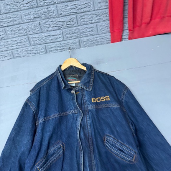 BOSS HUGO BOSS Other - Vintage Boss Denim Barn Jacket Mens XL Blue Cotton Chore Coat Workwear Logo 90s